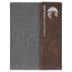 7" x 9" Rustic/Silver Leatherette / Gray Canvas Portfolio with Notepad