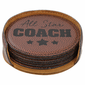 4" Football Round Laserable Leatherette 6-Coaster Set