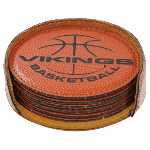4" Basketball Round Laserable Leatherette 6-Coaster Set
