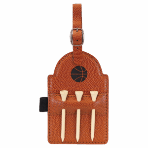 5" x 3 1/4" Basketball Laserable Leatherette Golf Bag Tag with 3 Wooden Tees