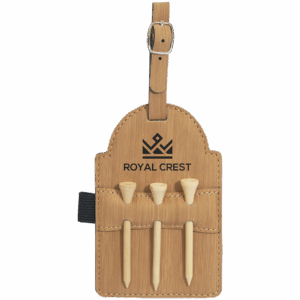 5" x 3 1/4" Bamboo Laserable Leatherette Golf Bag Tag with 3 Wooden Tees