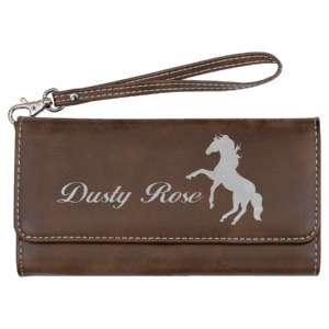 7 1/2" x 4" Rustic/Silver Laserable Leatherette Wallet with Strap