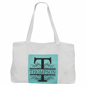 19" x 12" White Bag with 5" Teal Laserable Leatherette Gusset