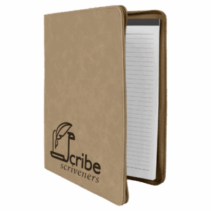 9 1/2" x 12" Light Brown w/ Zipper Laserable Leatherette Portfolio with Notepad