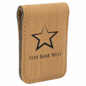 1 3/4" x 2 1/2" Bamboo Laserable Leatherette Money Clip