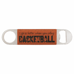 1 1/2" x 7" Basketball Laserable Leatherette Bottle Opener