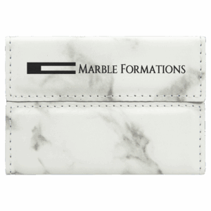 3 3/4" x 2 3/4" White Marble Laserable Leatherette Hard Business Card Holder