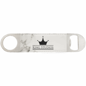 1 1/2" x 7" White Marble Laserable Leatherette Bottle Opener