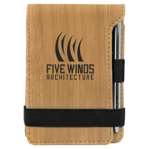 3 1/4" x 4 3/4" Bamboo Laserable Leatherette Mini Notepad with Pen