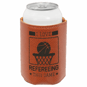 3 3/4" Basketball Laserable Leatherette Beverage Holder