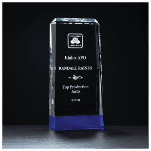 4" x 8 3/4" Premium Series Clear Crystal with Cobalt Blue Crystal Base     Blue Crystal Base