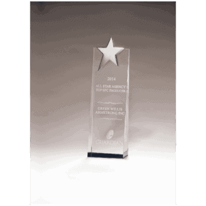 2 3/4" x 9" Crystal Trophy with Silver Star, Prism-3ffect