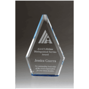 5 1/2" x 8" Flame Series Clear Crystal Award with Blue Accen               ted Bottom