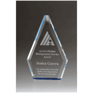6 1/2" x 9 7/8" Flame Series Clear Crystal Award with Blue Accented Bottom