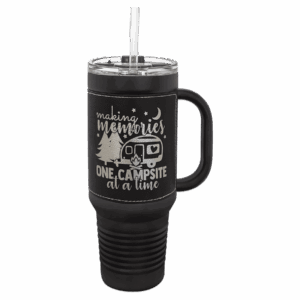Polar Camel 40 oz. Laserable Leatherette Travel Mug with a Handle & Straw