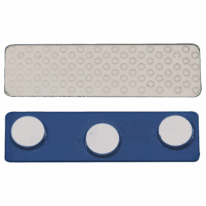1 3/4" x 1/2" 3-Post Blue Plastic Backed Magnet with Adhesive