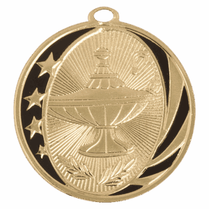 2" Lamp of Knowledge Laserable MidNite Star Medal