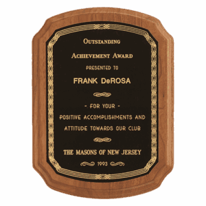 5" x 7" Coventry Series American Walnut Plaque with Gold Border Laserable Black Brass Plate