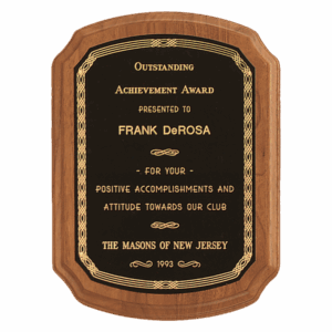 10 1/2" x 13" Coventry Series American Walnut Plaque with Gold Border Laserable Black Brass Plate