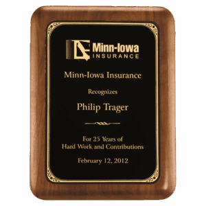 5" x 7" American Walnut Plaque with Gold Border Laserable Black Brass Plate