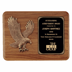 15" x 11" Solid American Walnut Plaque with Sculptured Relief Eagle Casting and Laser Engravable Black Brass Plate