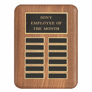 11" x 15" /Plates 7/8" x 2 3/4" American Walnut 24 Plate Perpetual Plaque with Black Brass Header Plate