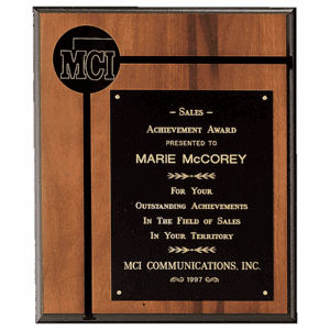 10" x 12" American Walnut Routed Plaque w/Black Brass Plate and 2 1/2" Black Brass Disc