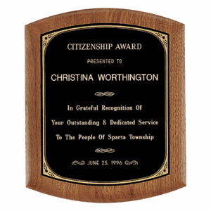 7 1/2" x 8 1/2" Coventry Series American Walnut Plaque with Gold Border Black Laserable Brass Plate