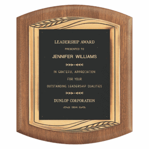 11 1/2" x 14" American Walnut Plaque with Antique Bronze Finish Frame Casting and Black Laserable Brass Personalization Plate