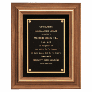 13" x 16" American Walnut Framed Plaque w/Gold Trim & Black Velour Back, Black Brass Plate