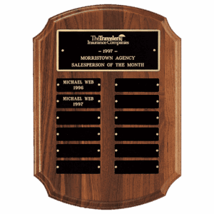 11" x 15" American Walnut 12 Plate Perpetual Plaque with Black Brass Plates
