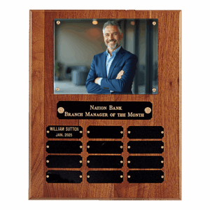 10 1/2" x 13" American Walnut 12 Plate Photo Plaque w/Black Brass Plates-Holds 5" x 7" Photo