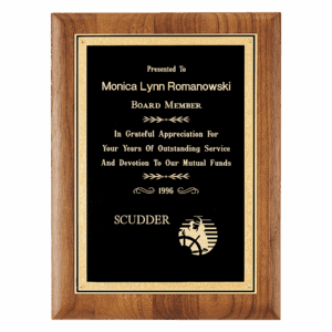 11" x 14" Coventry Series American Walnut Plaque with Gold Florentine Border Textured Black LaserFX Plate