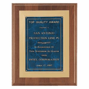 12" x 15" American Walnut Step Edge Plaque with Sapphire Marble Gold Framed LaserFX Plate