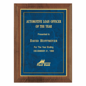 10 1/2" x 13" American Walnut Step Edge Plaque with a Gold Border Sapphire Marble LaserFX Plate