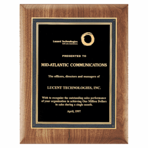 11" x 14" American Walnut Plaque with Black/Gold Florentine Border Textured Black LaserFX Plate
