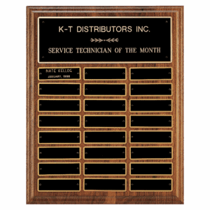 12" x 15"/Plates 1" x 3 1/4" Walnut Step-Edge 24 Plate Perpetual Plaque with Black Brass Plate