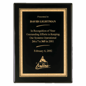 11" x 14" Airflyte Premium Black Piano Finish Plaque with Gold Florentine Border LaserFX Plate
