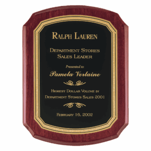 101/2" x 13" Airflyte Rosewood Piano Finish Plaque with Black/Gold Florentine Border LaserFX Plate