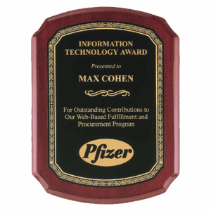 10 1/2" x 13" Airflyte Rosewood Piano Finish Plaque with Black Florentine Gold LaserFX Plate