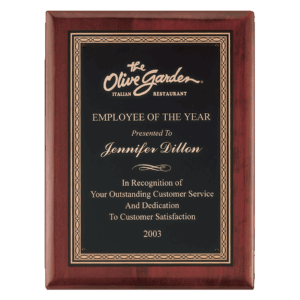 10 1/2" x 13" Airflyte Premium Rosewood Piano Finish Plaque with Gold Border Black Laserable Brass Plate