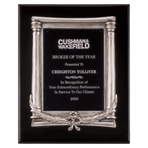 10 1/2" x 13" Black Piano Finish Plaque, Antique Silver Frame Casting & Black Aluminum Plate