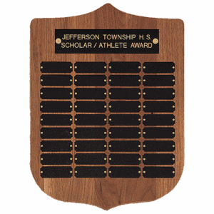 12" x 16"/Plates 7/8" x  2 1/2" American Walnut 36 Plate Perpetual Plaque with Black Brass Plates