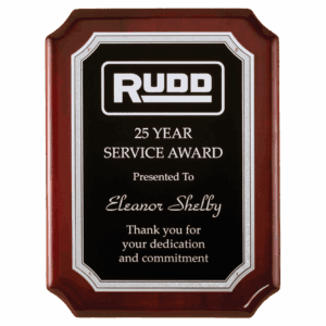 7" x 9" Rosewood High Gloss Plaque with Silver Florentine Border Black Textured Laserable Aluminum Plate