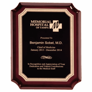 11" x 15" Rosewood High Gloss Plaque with Black Gold Florentine Border LaserFX Plate