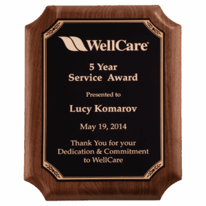 11" x 15" American Walnut Plaque with Gold Border Black LaserFX Plate