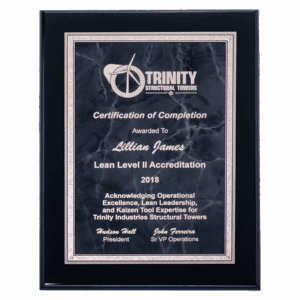 9" x 12" Airflyte Black High Gloss Plaque with Gray Marble/Silver Florentine Border
