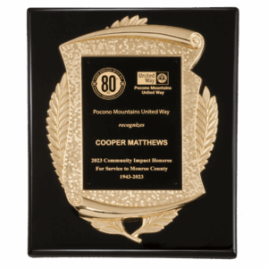 10 1/2" x 13" Black High Gloss Plaque with Metal Gold Scroll Frame Casting with Black LaserFX Plate