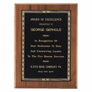 5" x 7" Jewelers Black Laserable Gold Border Plate on an American Walnut Plaque- Sheffield Series