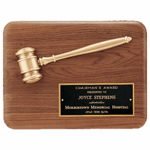 Solid 9" x 12" Walnut Plaque with  Antique Bronze Half Gavel